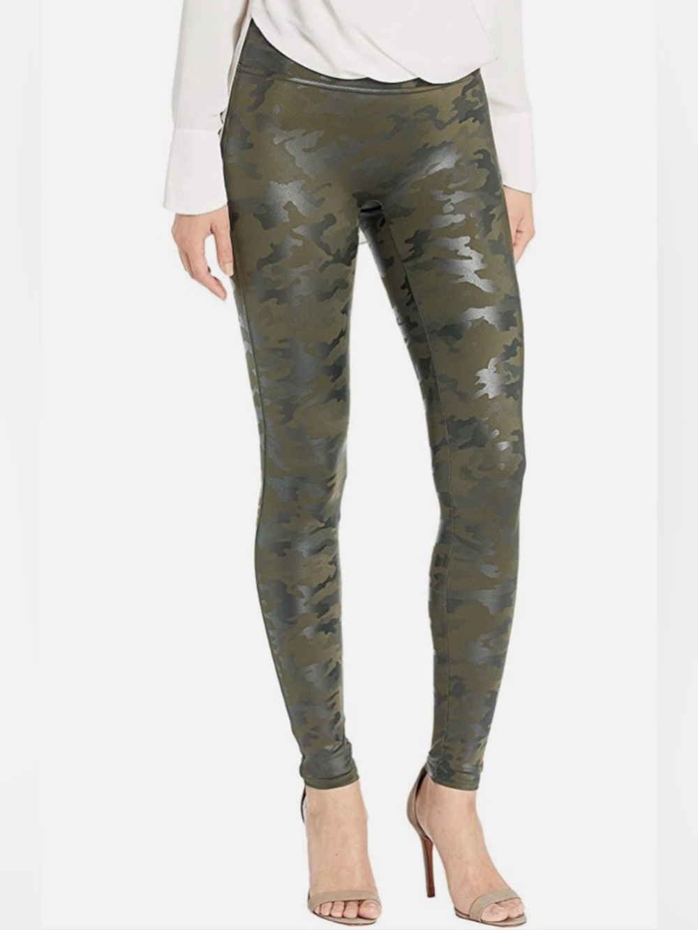 SPANX Faux Leather Leggings -  Glossy Camo  Sz M Shaping Slimming -  NWT